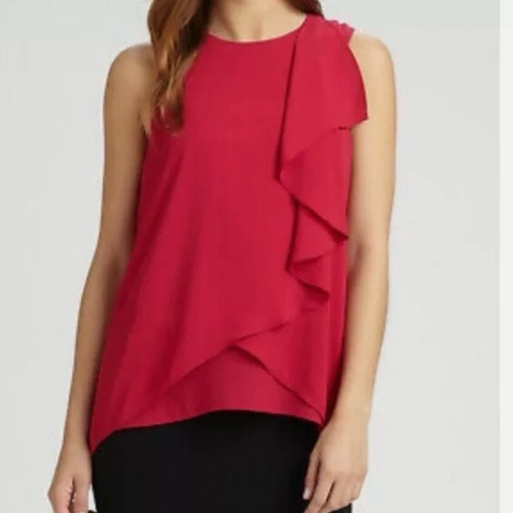 BCBG MaxAzria Top Womens XS JULIANNA Turkish Pink Sleeveless Ruffle Split Back